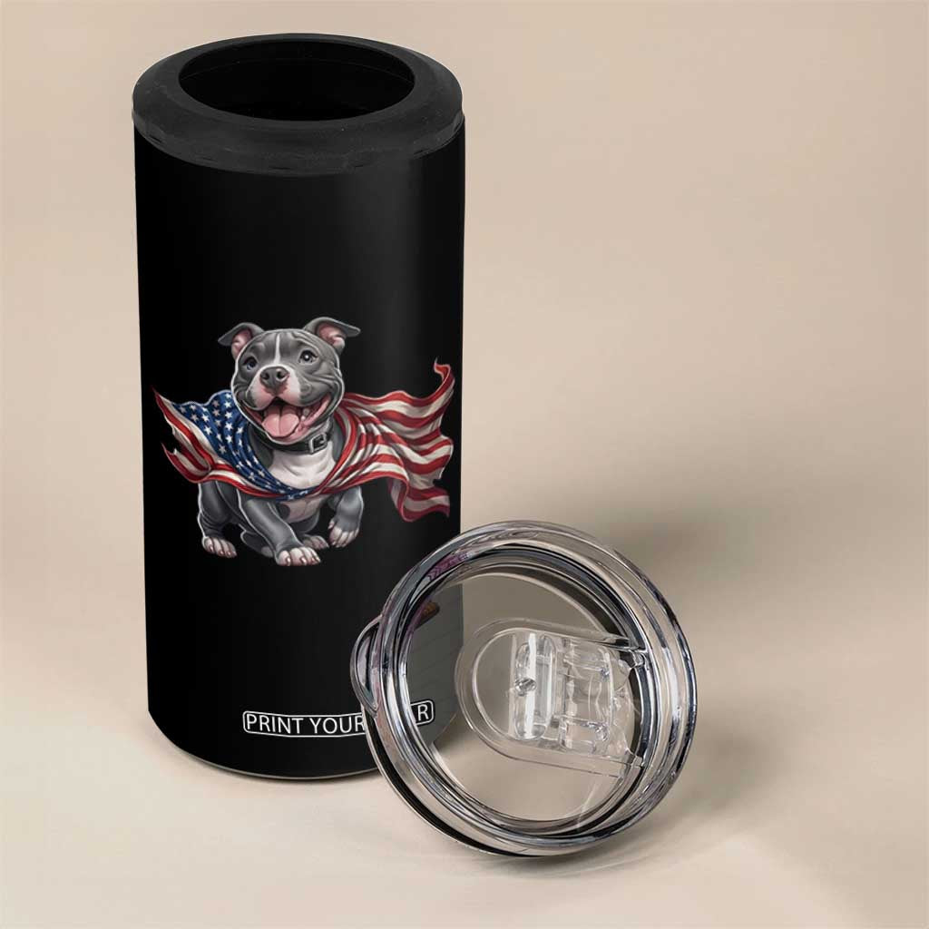 Patriotic Pitbull Dog USA Flag 4 in 1 Can Cooler Tumbler 4th Of July Pride