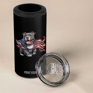 Patriotic Pitbull Dog USA Flag 4 in 1 Can Cooler Tumbler 4th Of July Pride