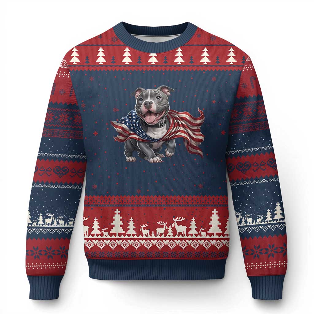 Patriotic Pitbull Dog USA Flag Ugly Christmas Sweater 4th Of July Pride TS12 Navy Red Print Your Wear
