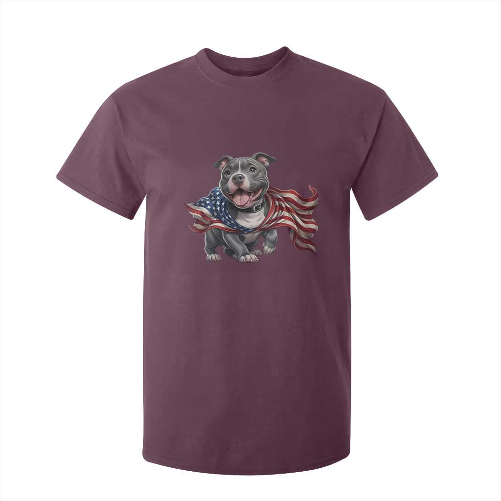 Patriotic Pitbull Dog USA Flag T Shirt For Kid 4th Of July Pride