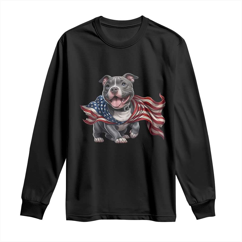 Patriotic Pitbull Dog USA Flag Long Sleeve Shirt 4th Of July Pride TS12 Black Print Your Wear