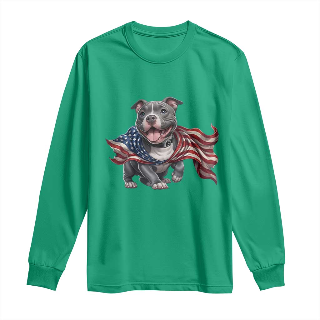 Patriotic Pitbull Dog USA Flag Long Sleeve Shirt 4th Of July Pride
