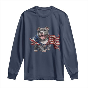 Patriotic Pitbull Dog USA Flag Long Sleeve Shirt 4th Of July Pride