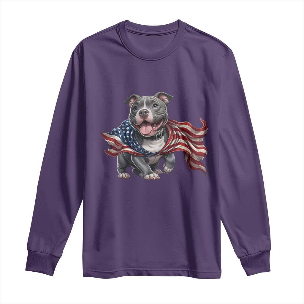 Patriotic Pitbull Dog USA Flag Long Sleeve Shirt 4th Of July Pride