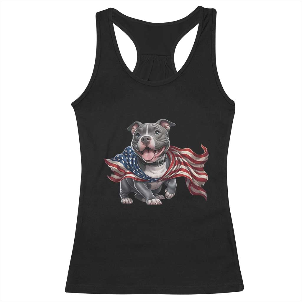 Patriotic Pitbull Dog USA Flag Racerback Tank Top 4th Of July Pride TS12 Black Print Your Wear