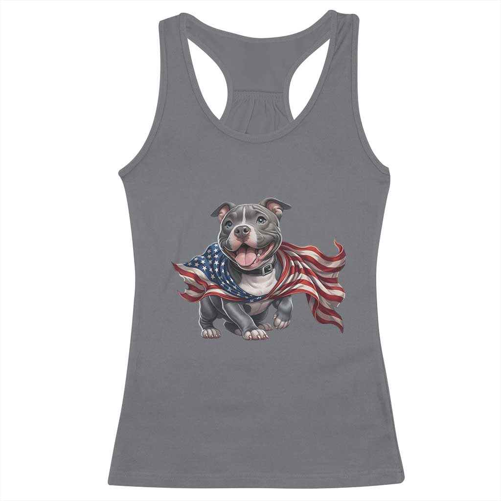 Patriotic Pitbull Dog USA Flag Racerback Tank Top 4th Of July Pride