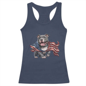 Patriotic Pitbull Dog USA Flag Racerback Tank Top 4th Of July Pride