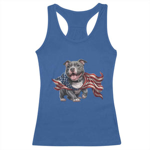 Patriotic Pitbull Dog USA Flag Racerback Tank Top 4th Of July Pride