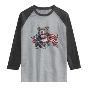 Patriotic Pitbull Dog USA Flag Raglan Shirt 4th Of July Pride