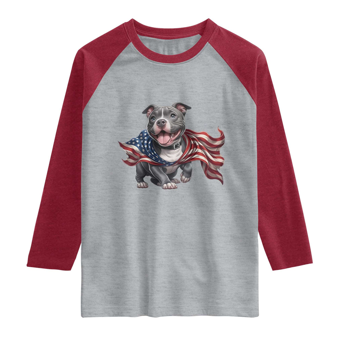 Patriotic Pitbull Dog USA Flag Raglan Shirt 4th Of July Pride