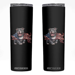 Patriotic Pitbull Dog USA Flag Skinny Tumbler 4th Of July Pride