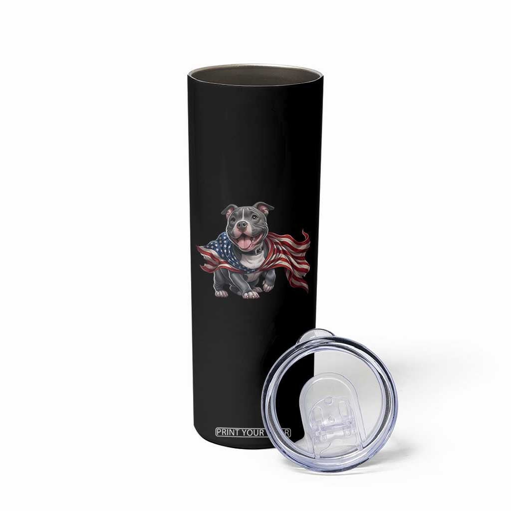 Patriotic Pitbull Dog USA Flag Skinny Tumbler 4th Of July Pride