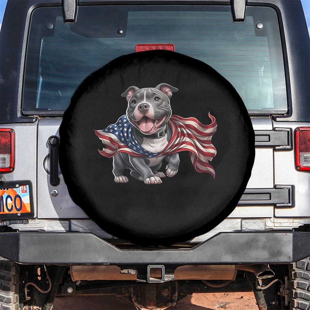 Patriotic Pitbull Dog USA Flag Spare Tire Cover 4th Of July Pride