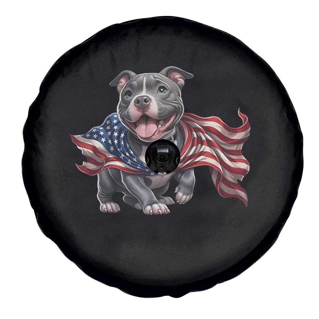 Patriotic Pitbull Dog USA Flag Spare Tire Cover 4th Of July Pride