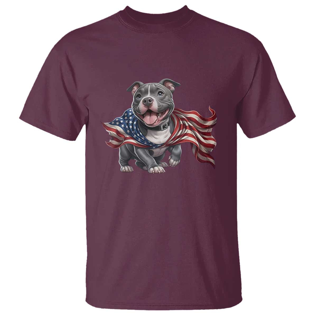 Patriotic Pitbull Dog USA Flag T Shirt 4th Of July Pride TS12 Maroon Print Your Wear