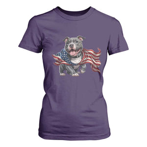 Patriotic Pitbull Dog USA Flag T Shirt For Women 4th Of July Pride
