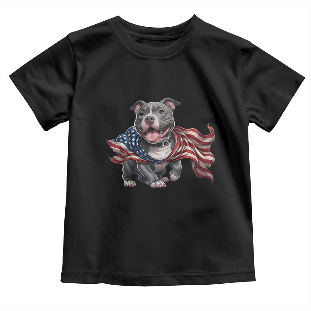 Patriotic Pitbull Dog USA Flag Toddler T Shirt 4th Of July Pride