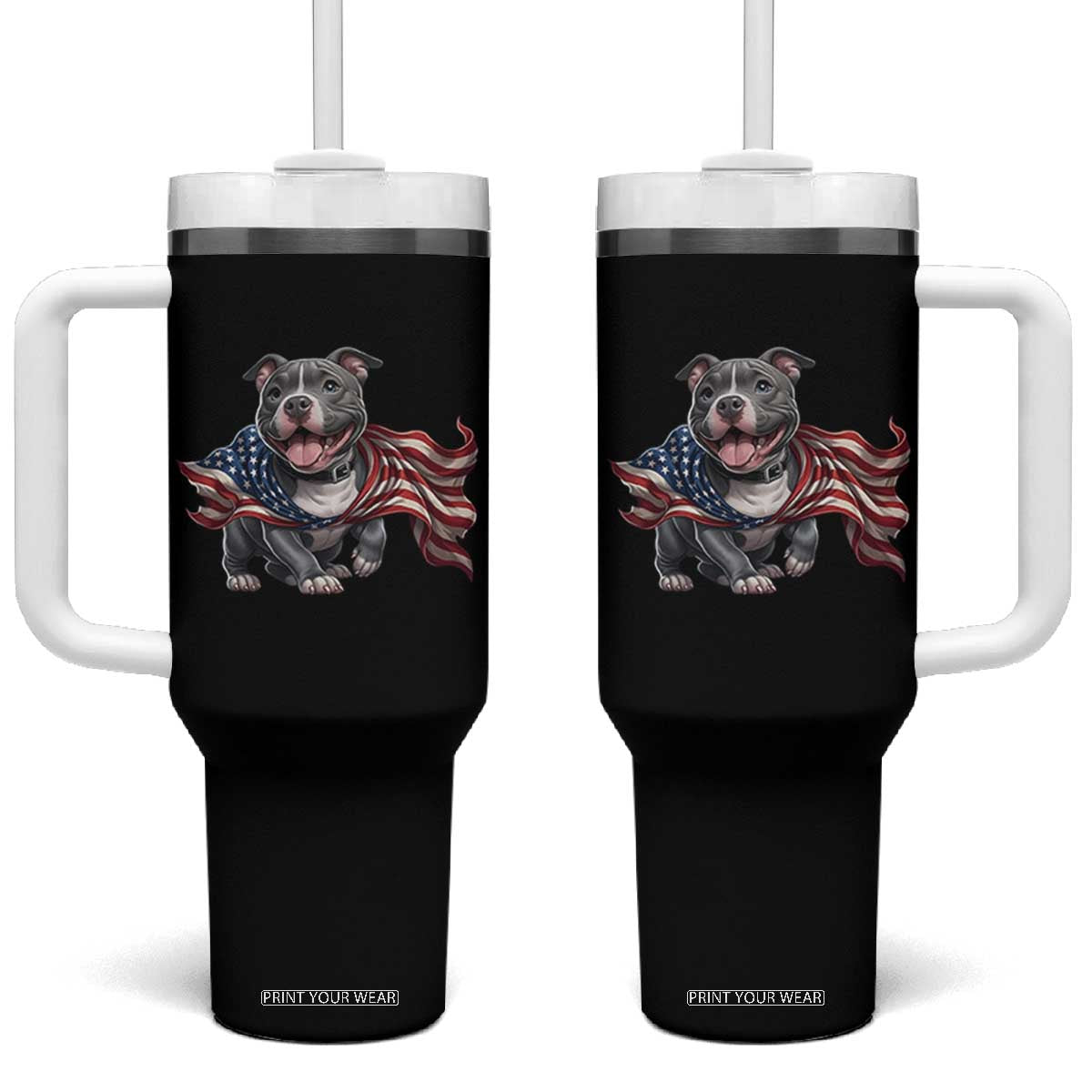 Patriotic Pitbull Dog USA Flag Tumbler With Handle 4th Of July Pride TS12 One Size: 40 oz Black Print Your Wear