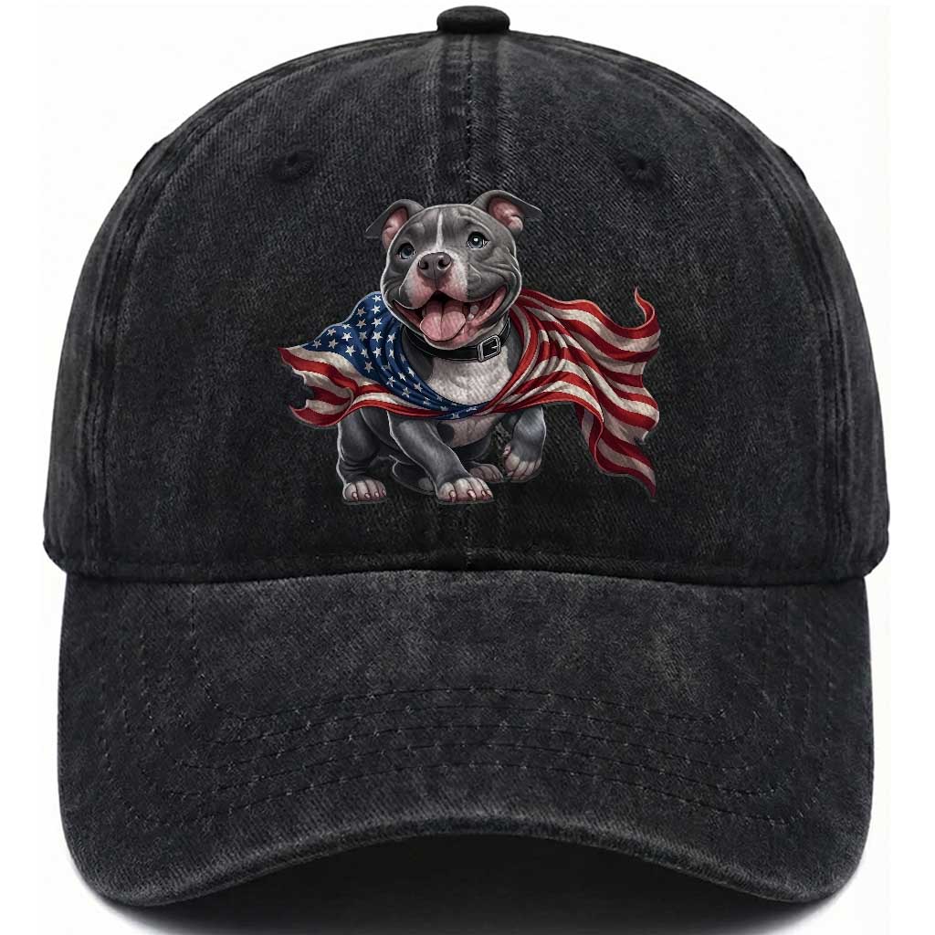 Patriotic Pitbull Dog USA Flag Washed Cotton Baseball Cap 4th Of July Pride TS12 Print Your Wear