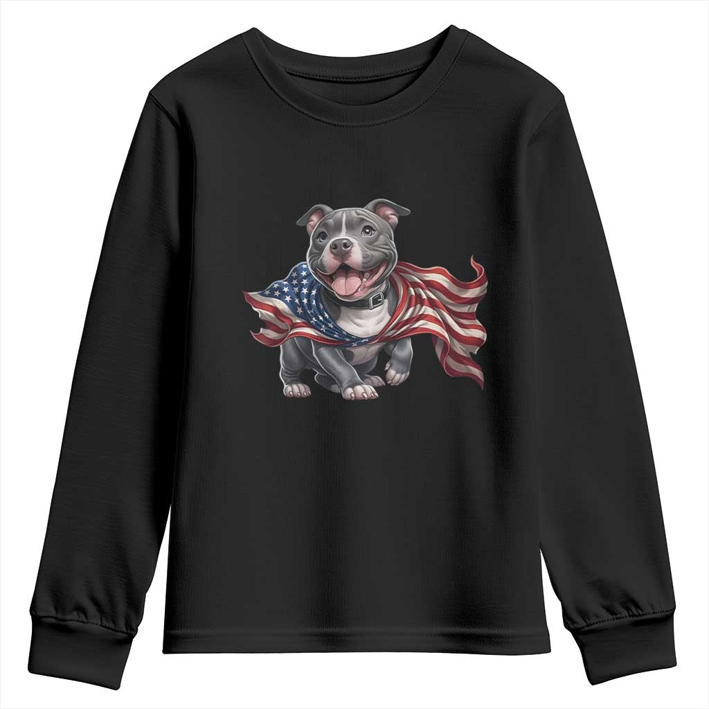 Patriotic Pitbull Dog USA Flag Youth Sweatshirt 4th Of July Pride TS12 Black Print Your Wear