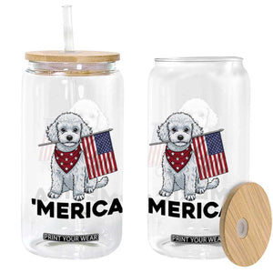 Merica Poodle Mom Dad Patriotic Gift Glass Can 4th Of July Pride