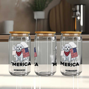 Merica Poodle Mom Dad Patriotic Gift Glass Can 4th Of July Pride