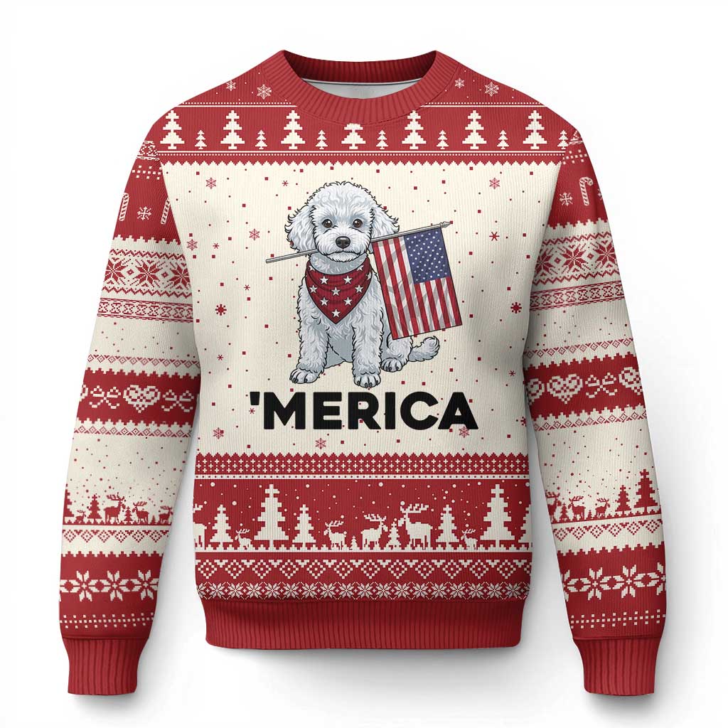 Merica Poodle Mom Dad Patriotic Gift Ugly Christmas Sweater 4th Of July Pride TS12 Beige Red Print Your Wear