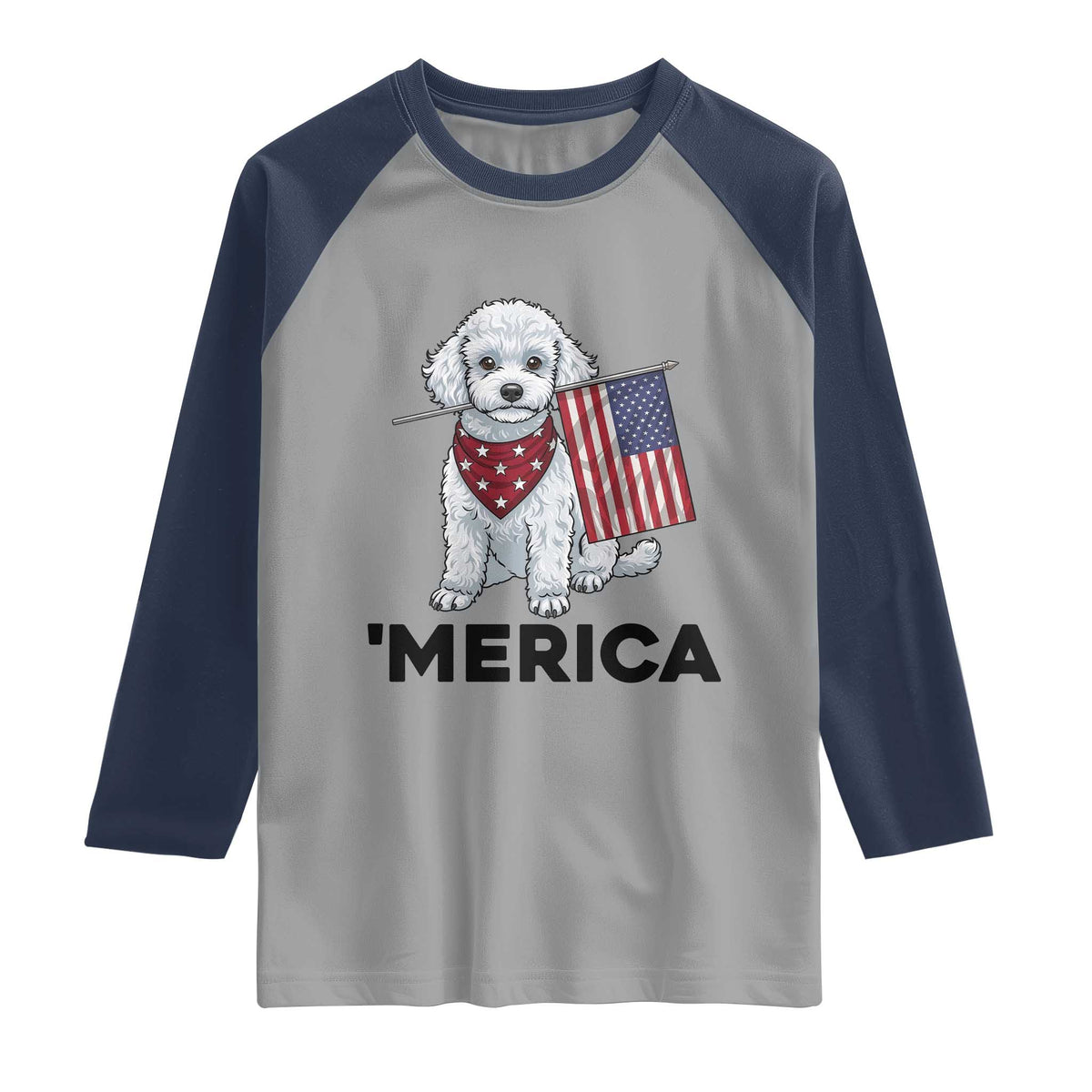 Merica Poodle Mom Dad Patriotic Gift Raglan Shirt 4th Of July Pride TS12 Sport Gray Navy Print Your Wear