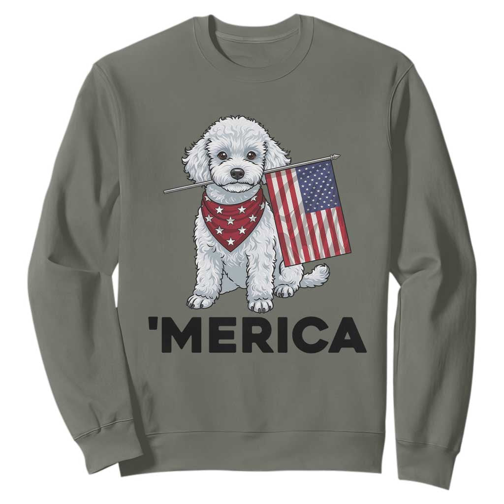 Merica Poodle Mom Dad Patriotic Gift Sweatshirt 4th Of July Pride TS12 Military Green Print Your Wear