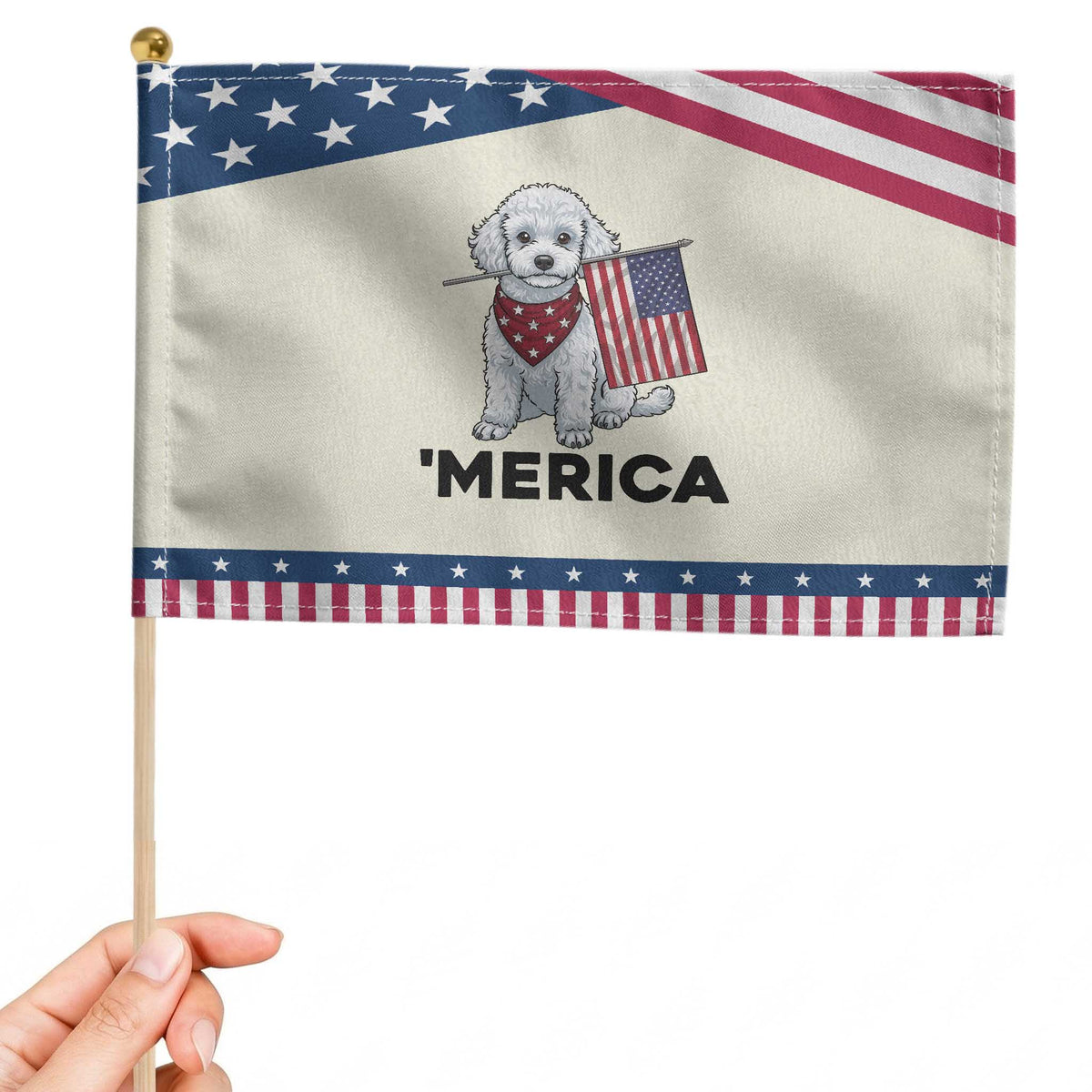 Merica Poodle Mom Dad Gift Patriotic Handheld Flag 4th Of July Pride