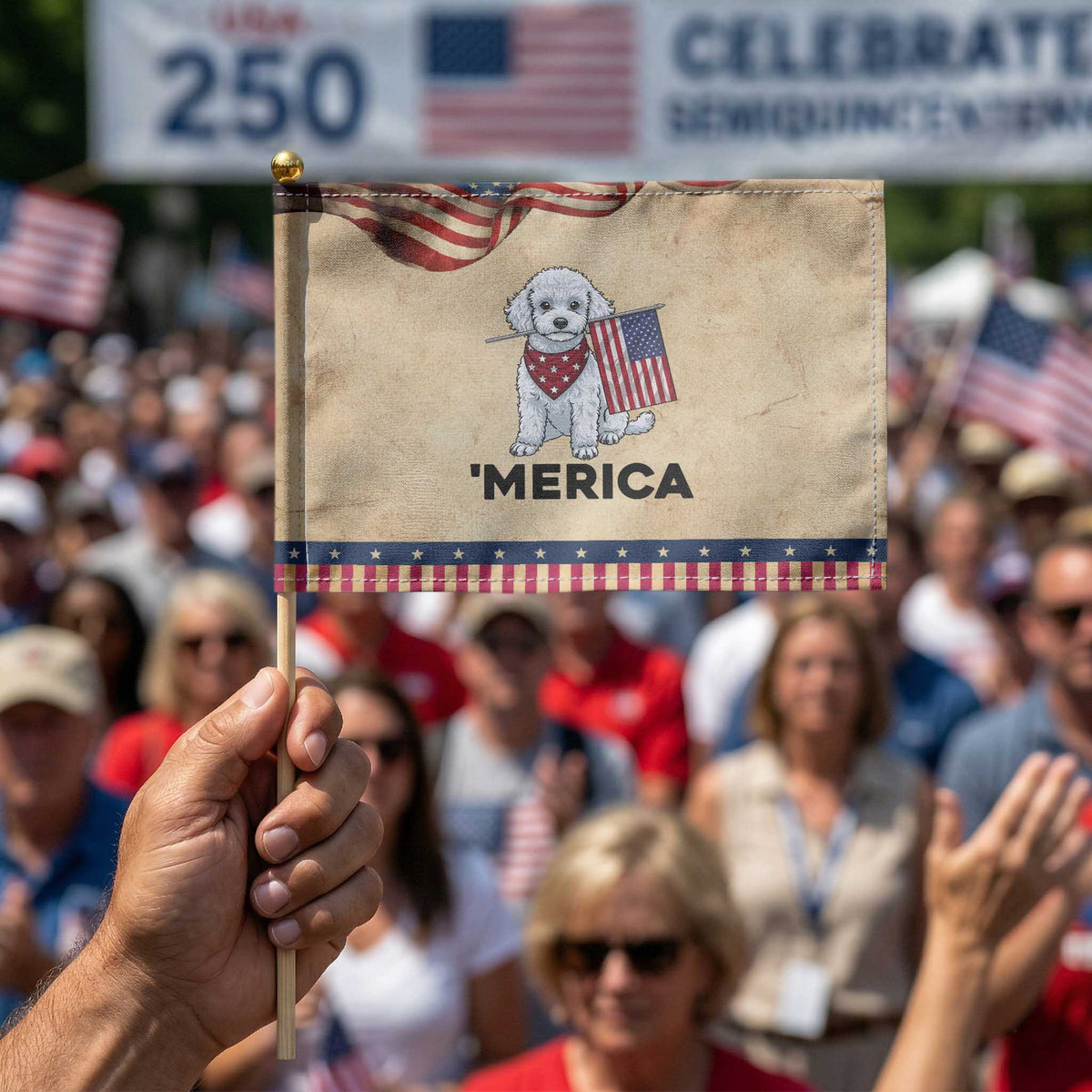 Merica Poodle Mom Dad Gift Patriotic Handheld Flag 4th Of July Pride