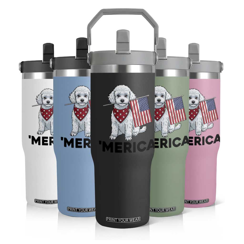 Merica Poodle Mom Dad Patriotic Gift Flip Straw Tumbler 4th Of July Pride