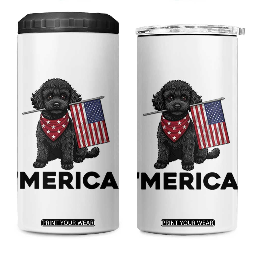 Merica Poodle Dog Lover Gift 4 in 1 Can Cooler Tumbler Patriotic 4th Of July