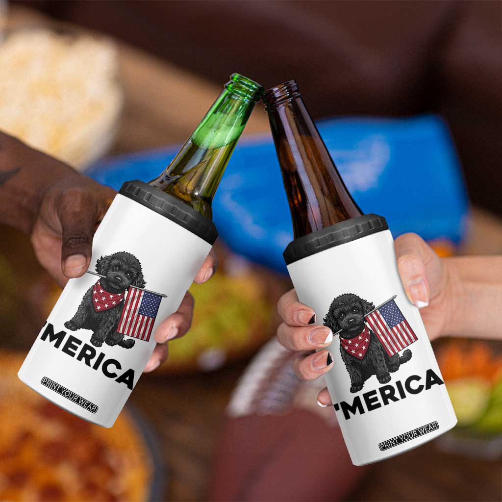 Merica Poodle Dog Lover Gift 4 in 1 Can Cooler Tumbler Patriotic 4th Of July