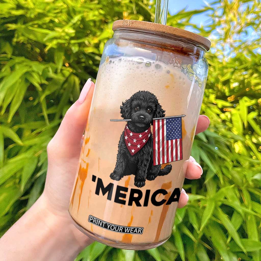 Merica Poodle Dog Lover Gift Glass Can Patriotic 4th Of July