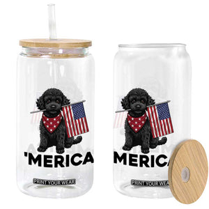 Merica Poodle Dog Lover Gift Glass Can Patriotic 4th Of July