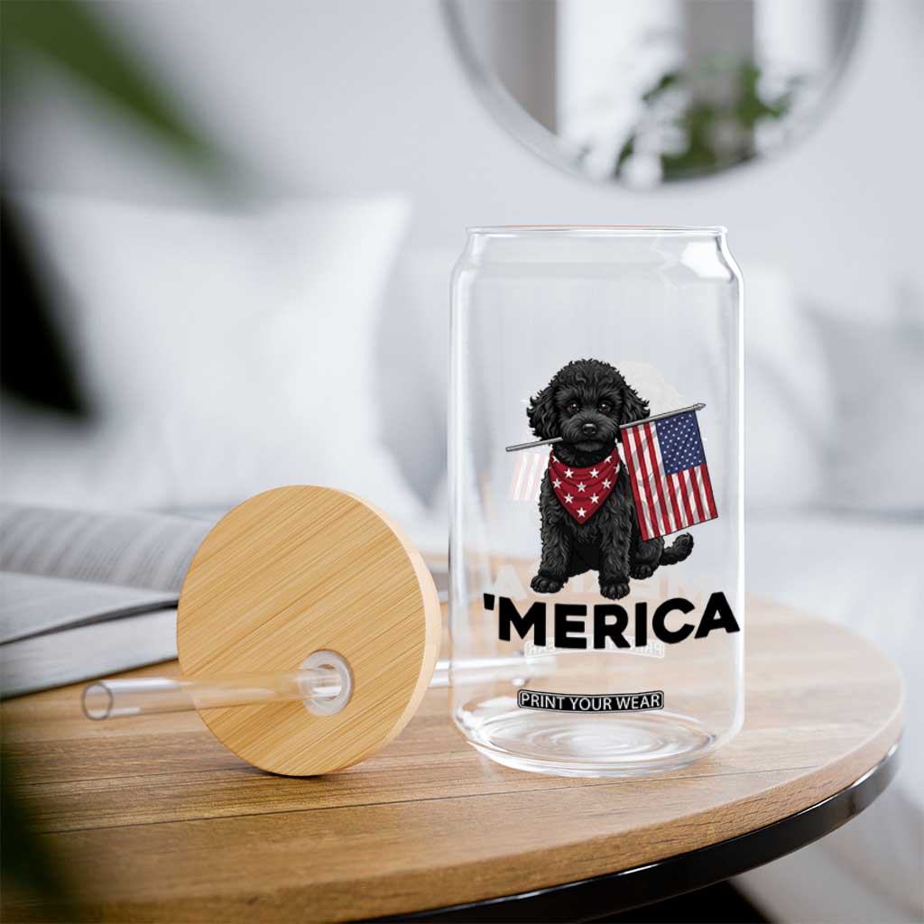 Merica Poodle Dog Lover Gift Glass Can Patriotic 4th Of July