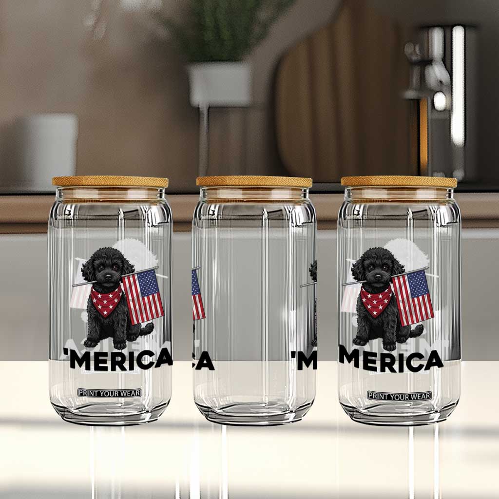 Merica Poodle Dog Lover Gift Glass Can Patriotic 4th Of July