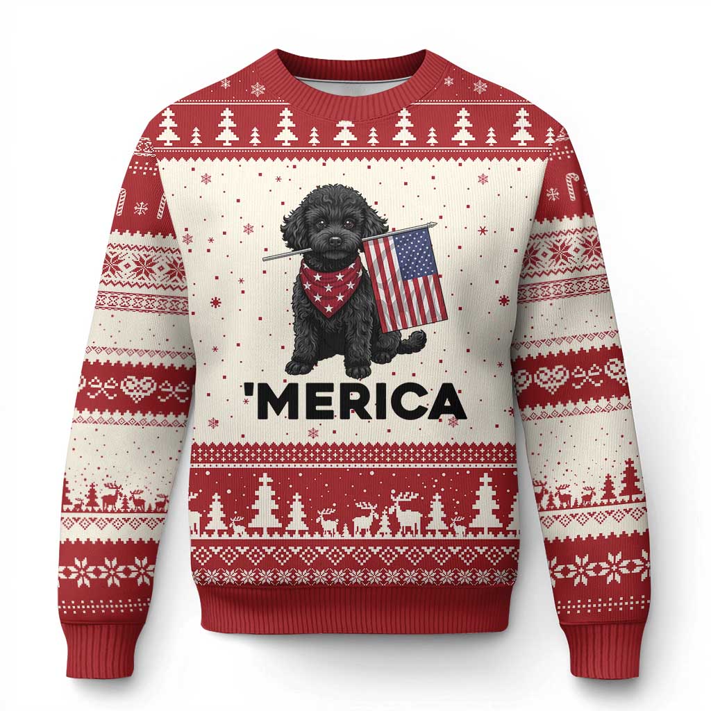 Merica Poodle Dog Lover Gift Ugly Christmas Sweater Patriotic 4th Of July TS12 Beige Red Print Your Wear