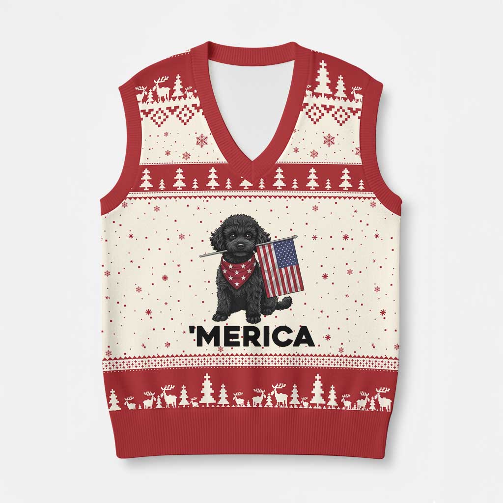 Merica Poodle Dog Lover Gift V-Neck Knit Sweater Vest Patriotic 4th Of July