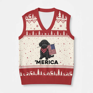 Merica Poodle Dog Lover Gift V-Neck Knit Sweater Vest Patriotic 4th Of July