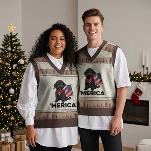 Merica Poodle Dog Lover Gift V-Neck Knit Sweater Vest Patriotic 4th Of July