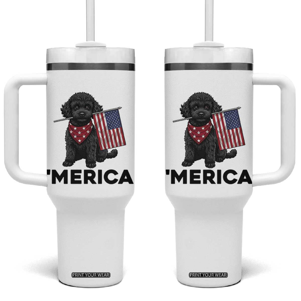 Merica Poodle Dog Lover Gift Tumbler With Handle Patriotic 4th Of July TS12 One Size: 40 oz White Print Your Wear