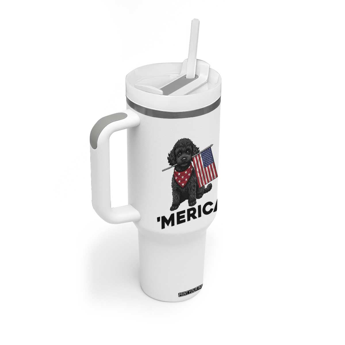 Merica Poodle Dog Lover Gift Tumbler With Handle Patriotic 4th Of July