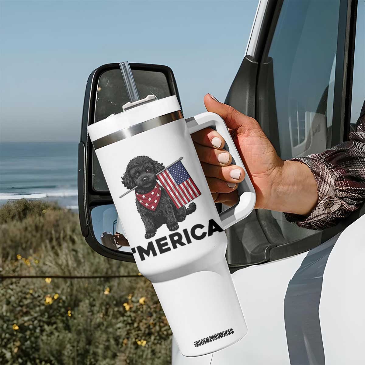 Merica Poodle Dog Lover Gift Tumbler With Handle Patriotic 4th Of July