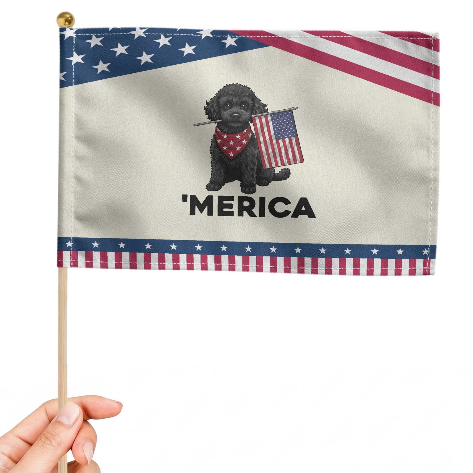 Merica Poodle Dog Lover Gift Patriotic Handheld Flag 4th Of July TS12 Modern 8.2