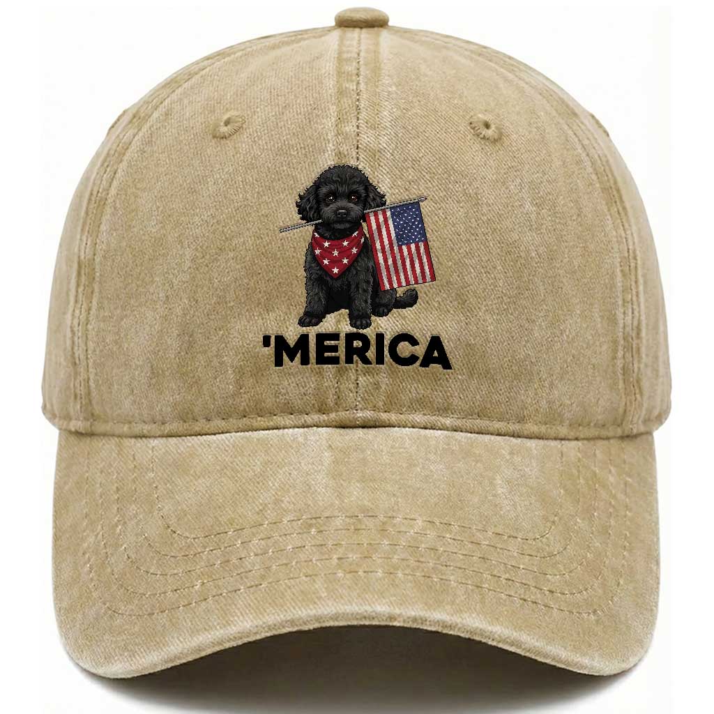Merica Poodle Dog Lover Gift Washed Cotton Baseball Cap Patriotic 4th Of July TS12 Print Your Wear