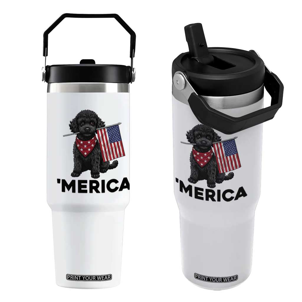 Merica Poodle Dog Lover Gift Flip Straw Tumbler Patriotic 4th Of July