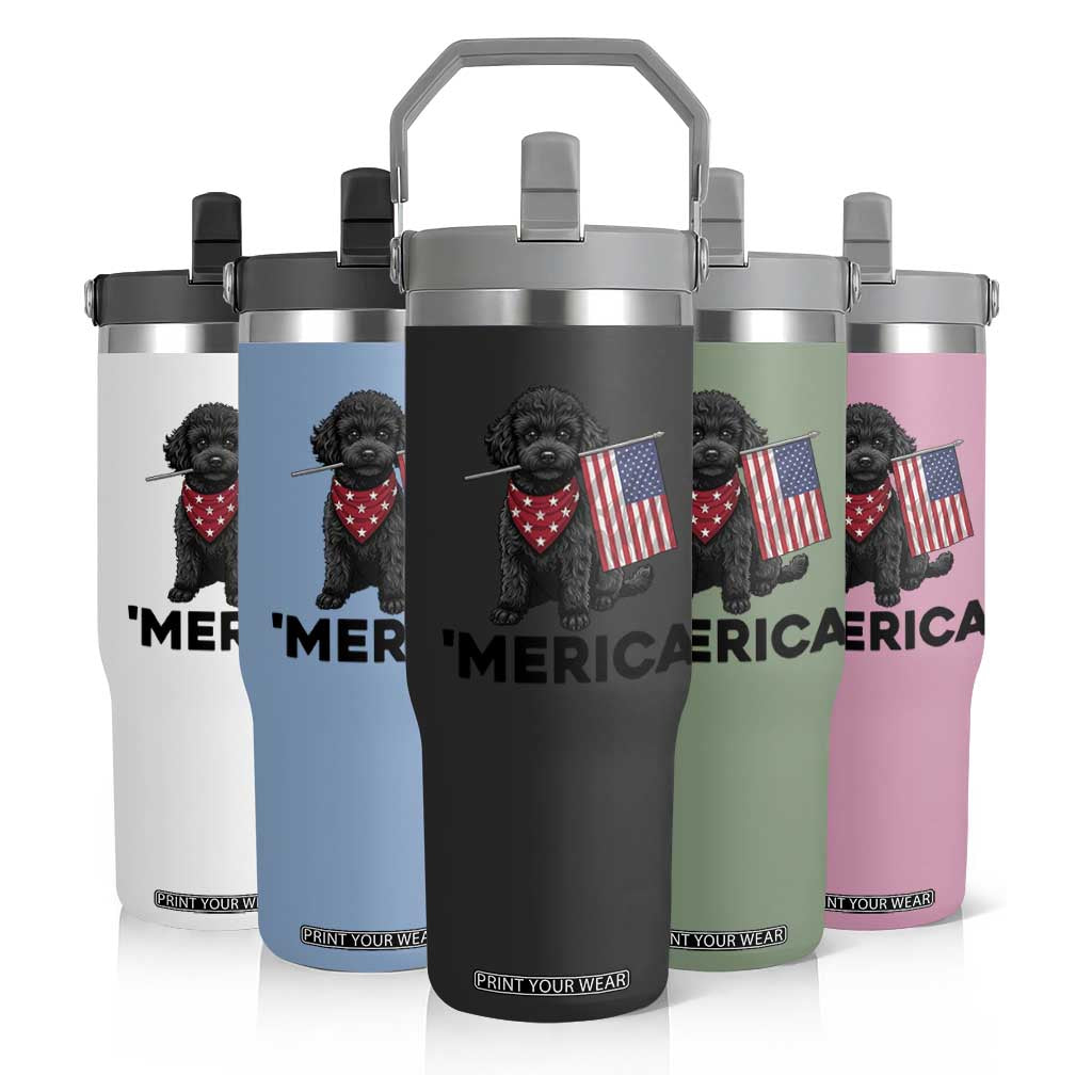 Merica Poodle Dog Lover Gift Flip Straw Tumbler Patriotic 4th Of July