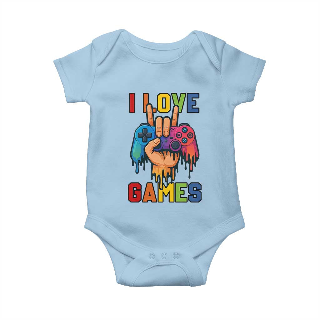 I Love Games Colorful Gamer Controller Gift Baby Onesie TS12 Light Blue Print Your Wear